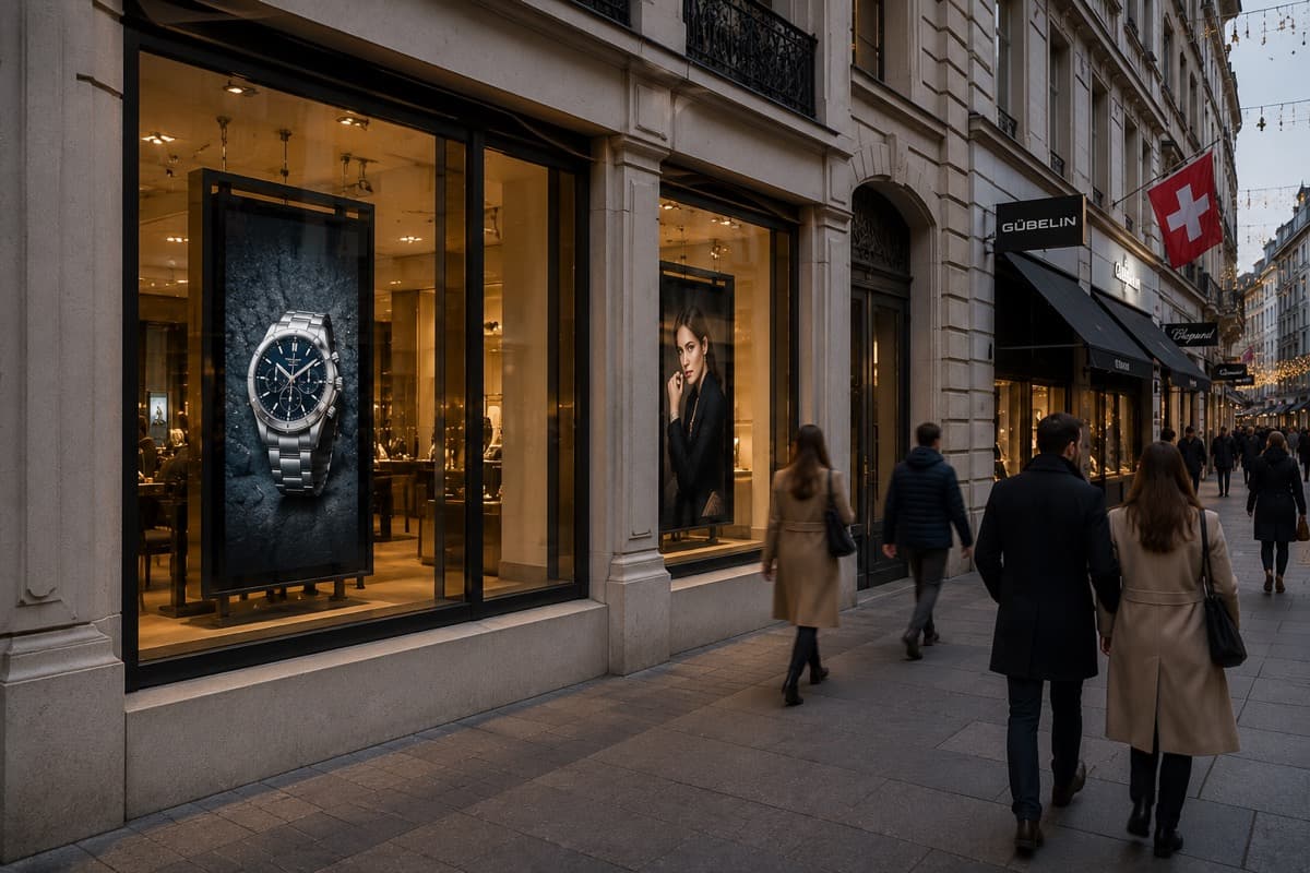 Digital Window screen in a premium Zürich shop window